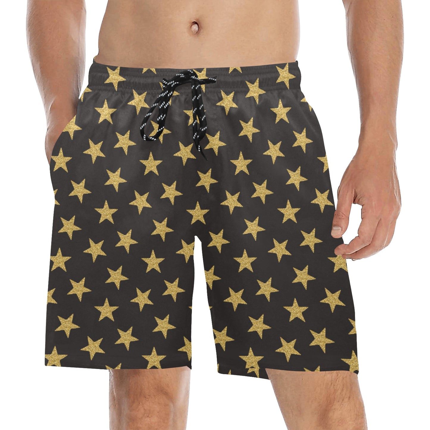 Star Gold Print Design LKS302 Men's Swim Trunks Beach Shorts