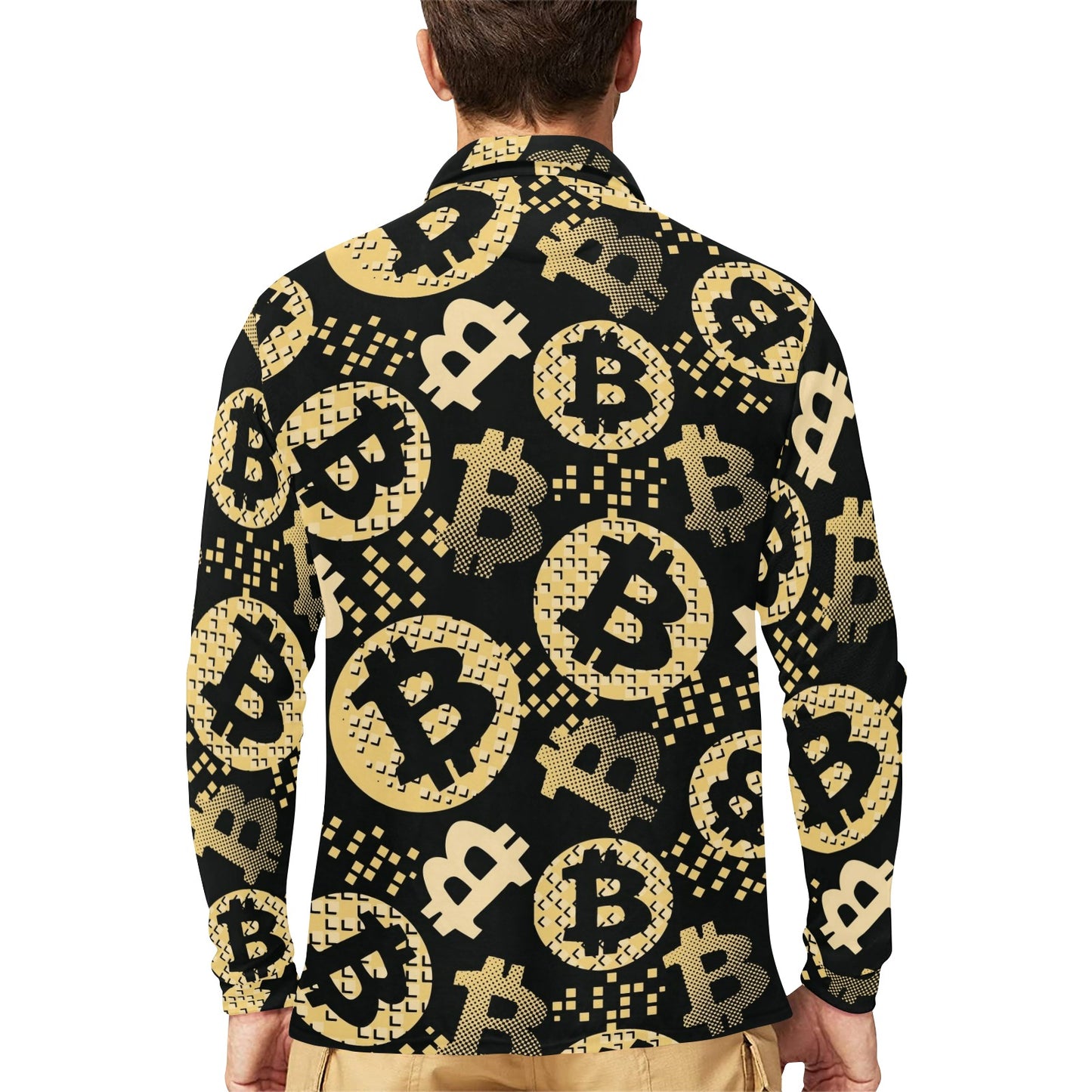 Bitcoin Pattern Print Design DO06 Long Sleeve Polo Shirt For Men's