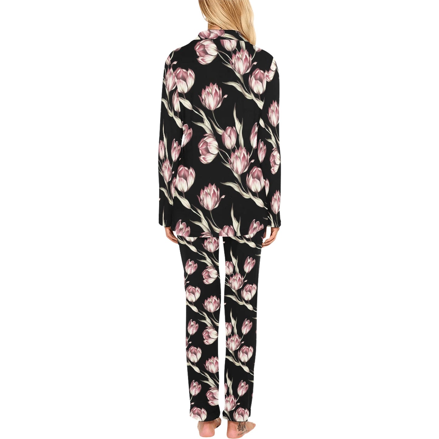 Tulip Pink Pattern Print Design TP02 Women's Long Pajama Set