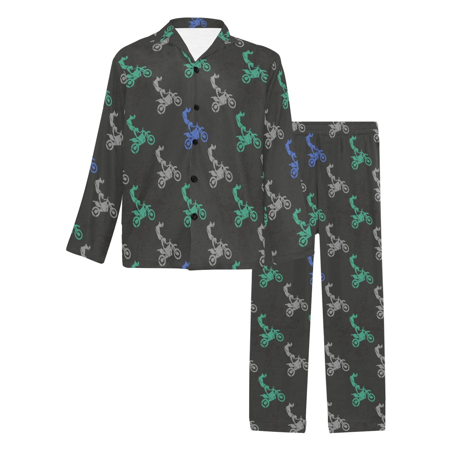 Motocross Pattern Print Design 02 Men's Long Pajama Set