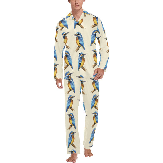 Kingfisher Pattern Print Design 01 Men's Long Pajama Set