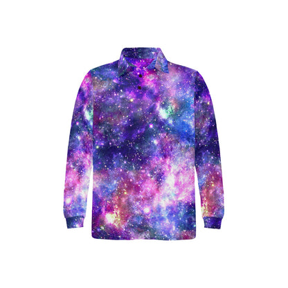 Galaxy Night Stardust Space Print Long Sleeve Polo Shirt For Men's