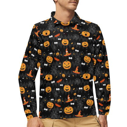 Halloween Print Design LKS405 Long Sleeve Polo Shirt For Men's