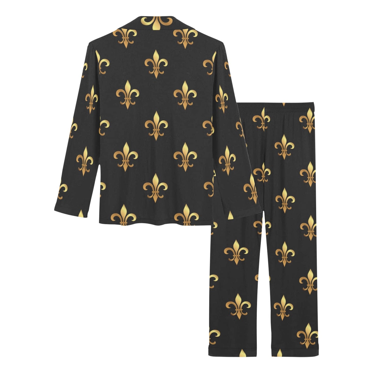 Fleur De Lis Gold Pattern Print Design 03 Women's Long Pajama Set