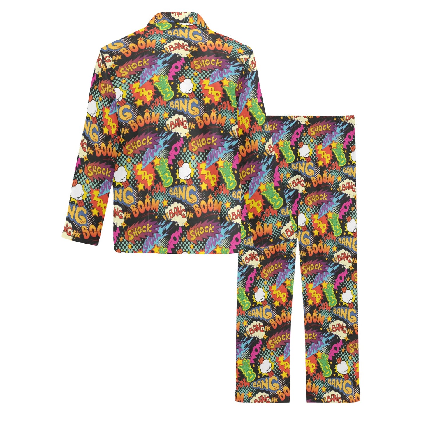 Comic Book Pattern Print Design 01 Men's Long Pajama Set