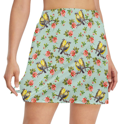 Bird with Red Flower Print Pattern 17" Golf & Pickleball Skort with Pockets