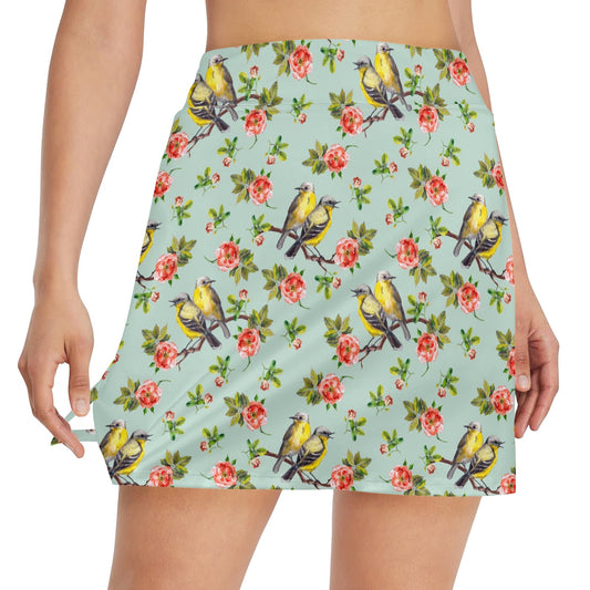 Bird with Red Flower Print Pattern 17" Golf & Pickleball Skort with Pockets