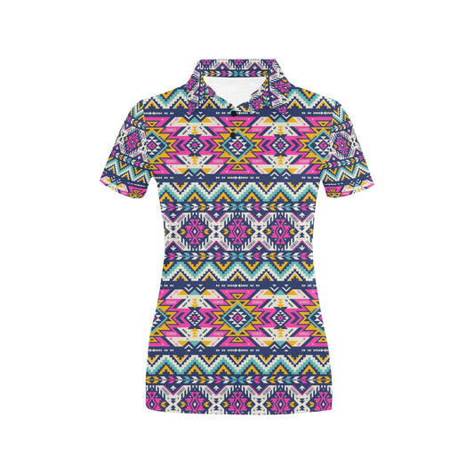 Aztec Pink Geometric Print Pattern Women's Polo Shirt