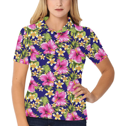 Pink Hibiscus Pattern Print Design HB027 Women's Polo Shirt
