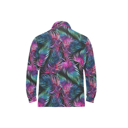 Palm Leaves Pattern Print Design PL010 Long Sleeve Polo Shirt For Men's