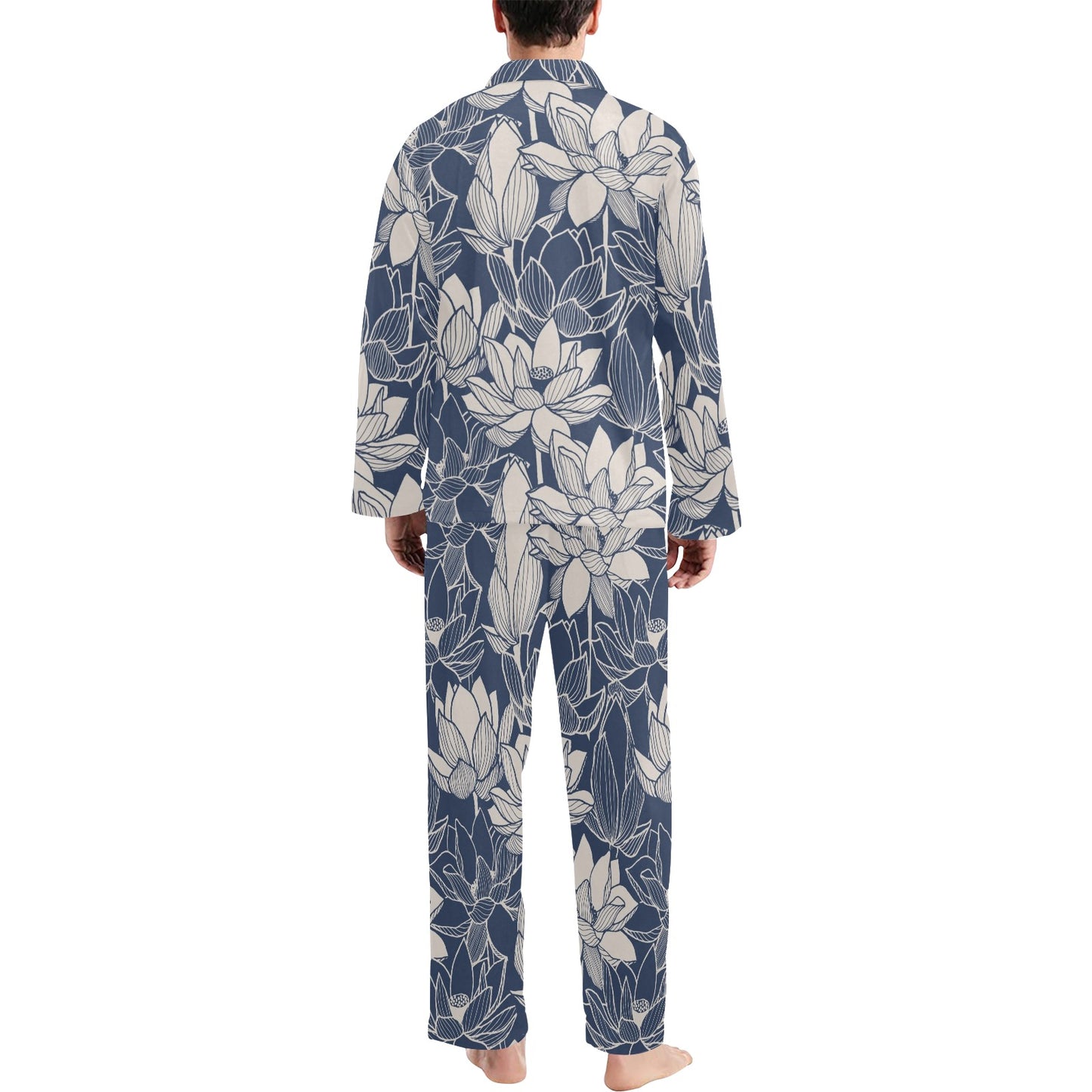 Water Lily Pattern Print Design WL04 Men's Long Pajama Set