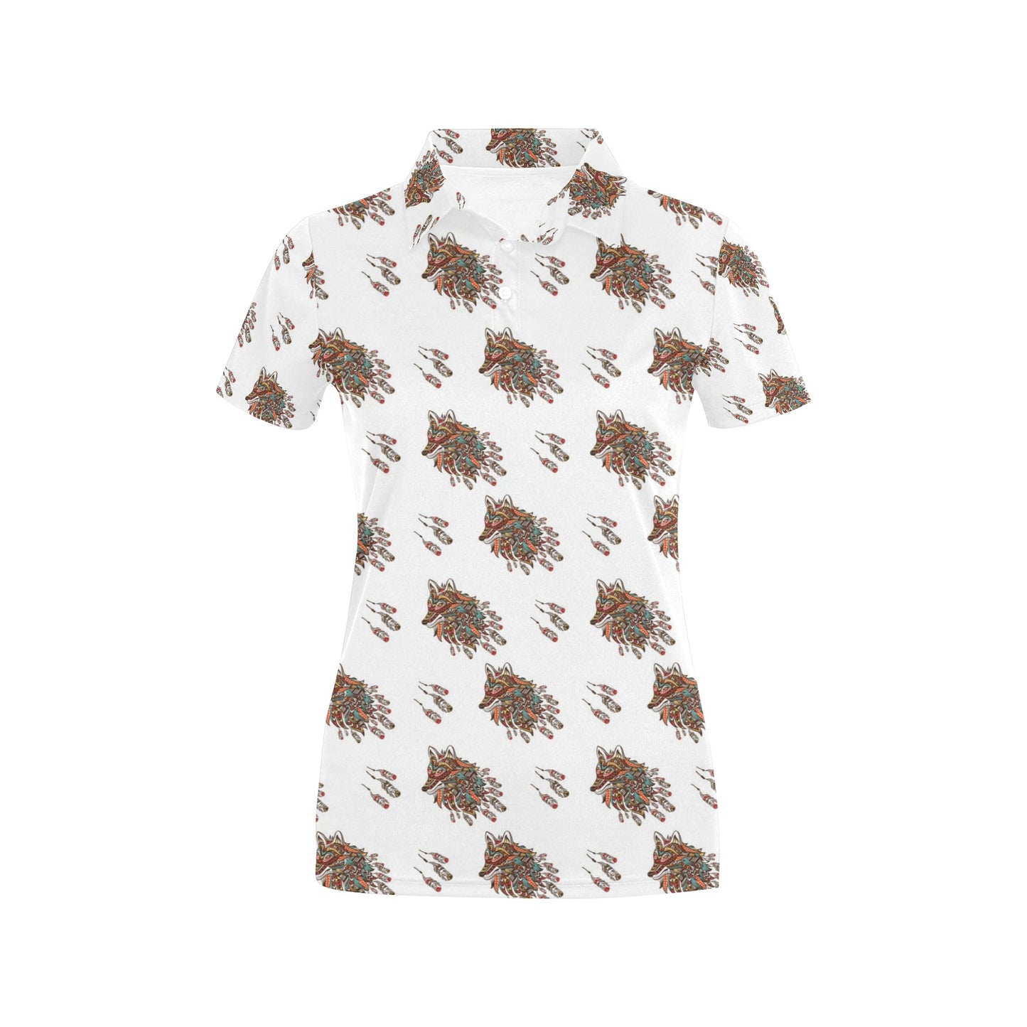 Aztec Wolf Pattern Print Design 02 Women's Polo Shirt