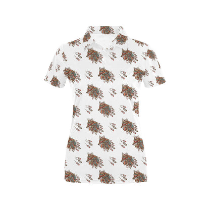 Aztec Wolf Pattern Print Design 02 Women's Polo Shirt