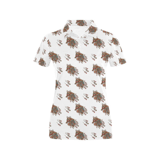 Aztec Wolf Pattern Print Design 02 Women's Polo Shirt