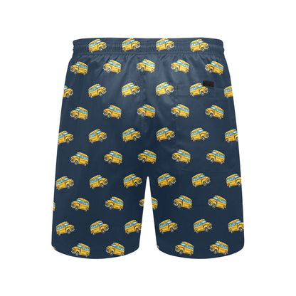 School Bus Print Design LKS304 Men's Swim Trunks Beach Shorts