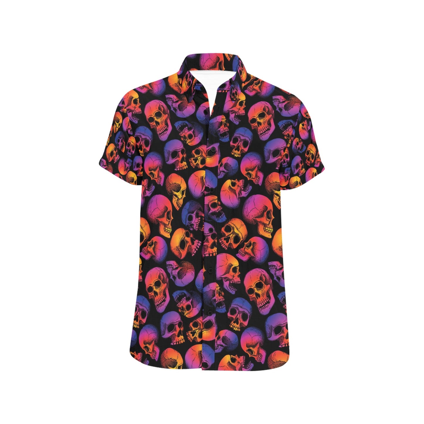 Skull Multicolor Print Design LKS3011 Men Short Sleeve Button Up Shirt