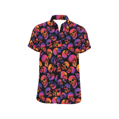 Skull Multicolor Print Design LKS3011 Men Short Sleeve Button Up Shirt