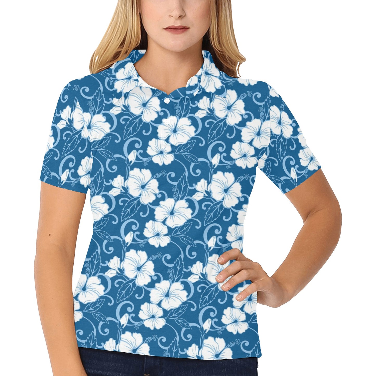 Hibiscus Pattern Print Design HB03 Women's Polo Shirt