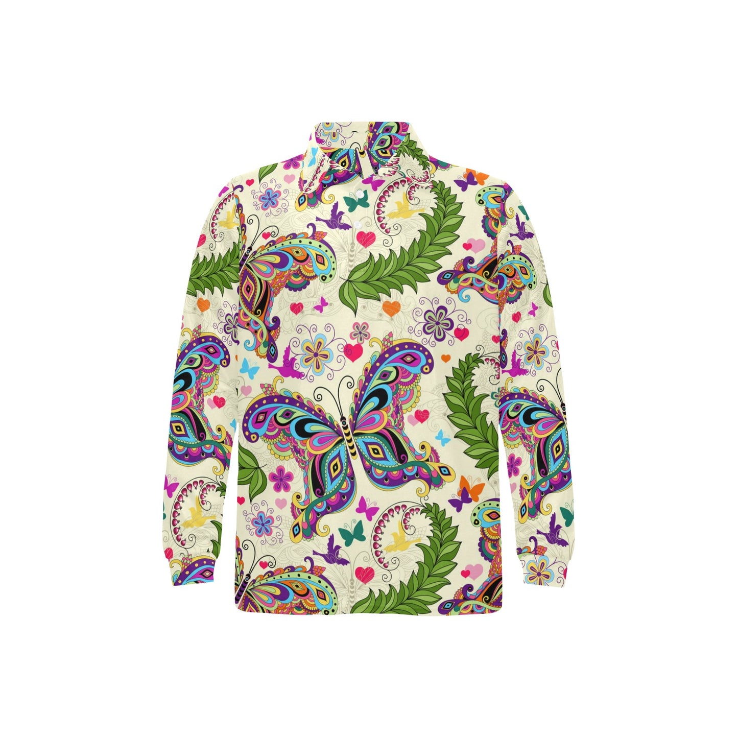 Butterfly Colorful Indian Style Long Sleeve Polo Shirt For Men's