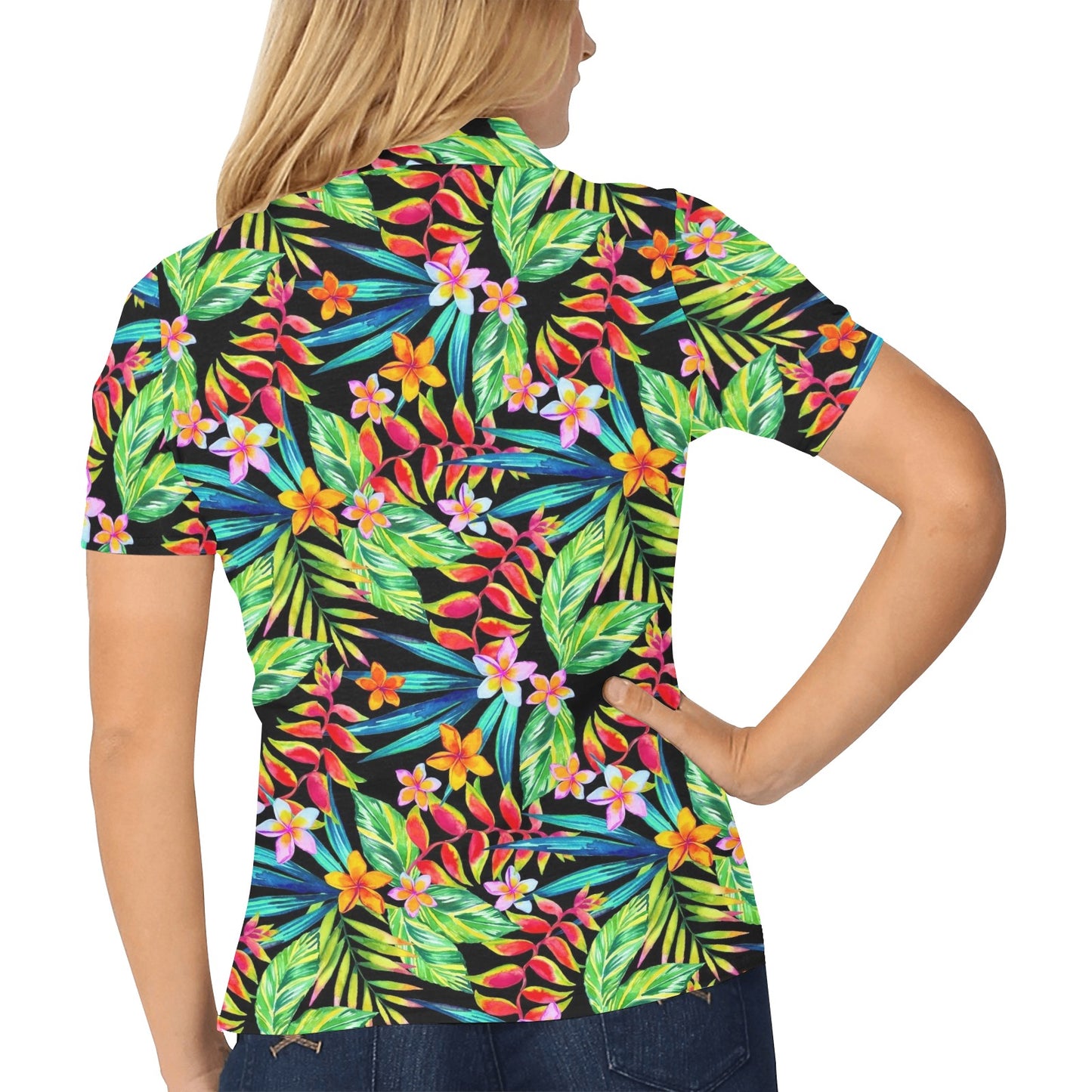Heliconia Pattern Print Design HL09 Women's Polo Shirt
