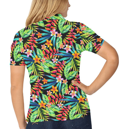 Heliconia Pattern Print Design HL09 Women's Polo Shirt