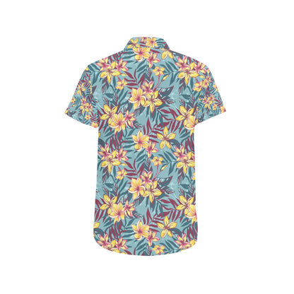 Summer Floral Print Design LKS304 Men Short Sleeve Button Up Shirt