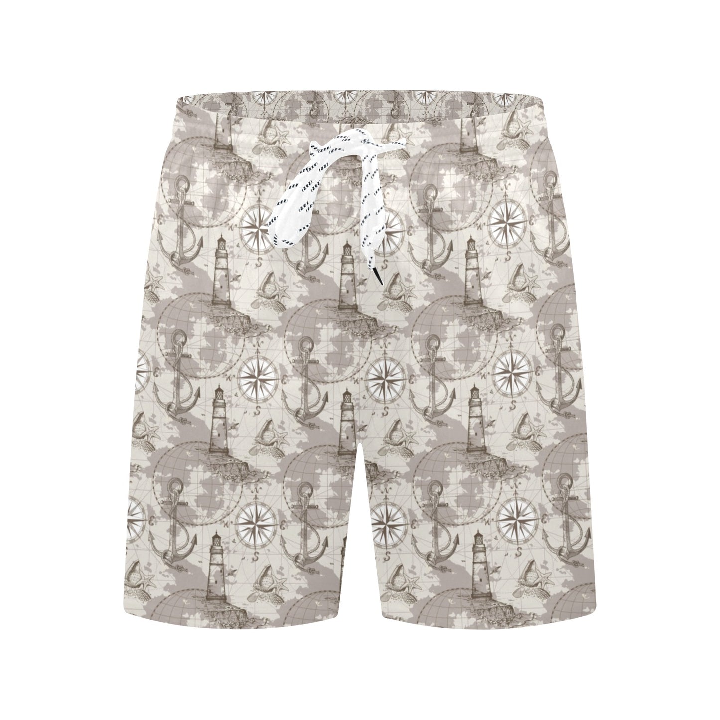 Nautical Map Design Themed Print Men's Swim Trunks Beach Shorts