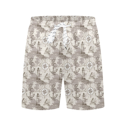 Nautical Map Design Themed Print Men's Swim Trunks Beach Shorts