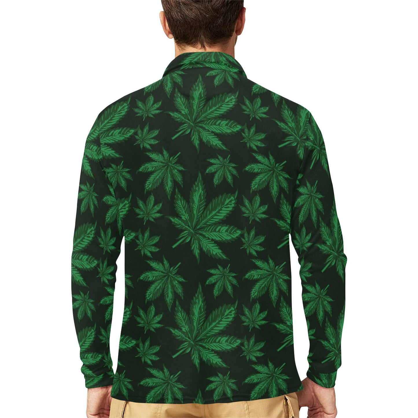 Pot Leaf Pattern Print Design A04 Long Sleeve Polo Shirt For Men's