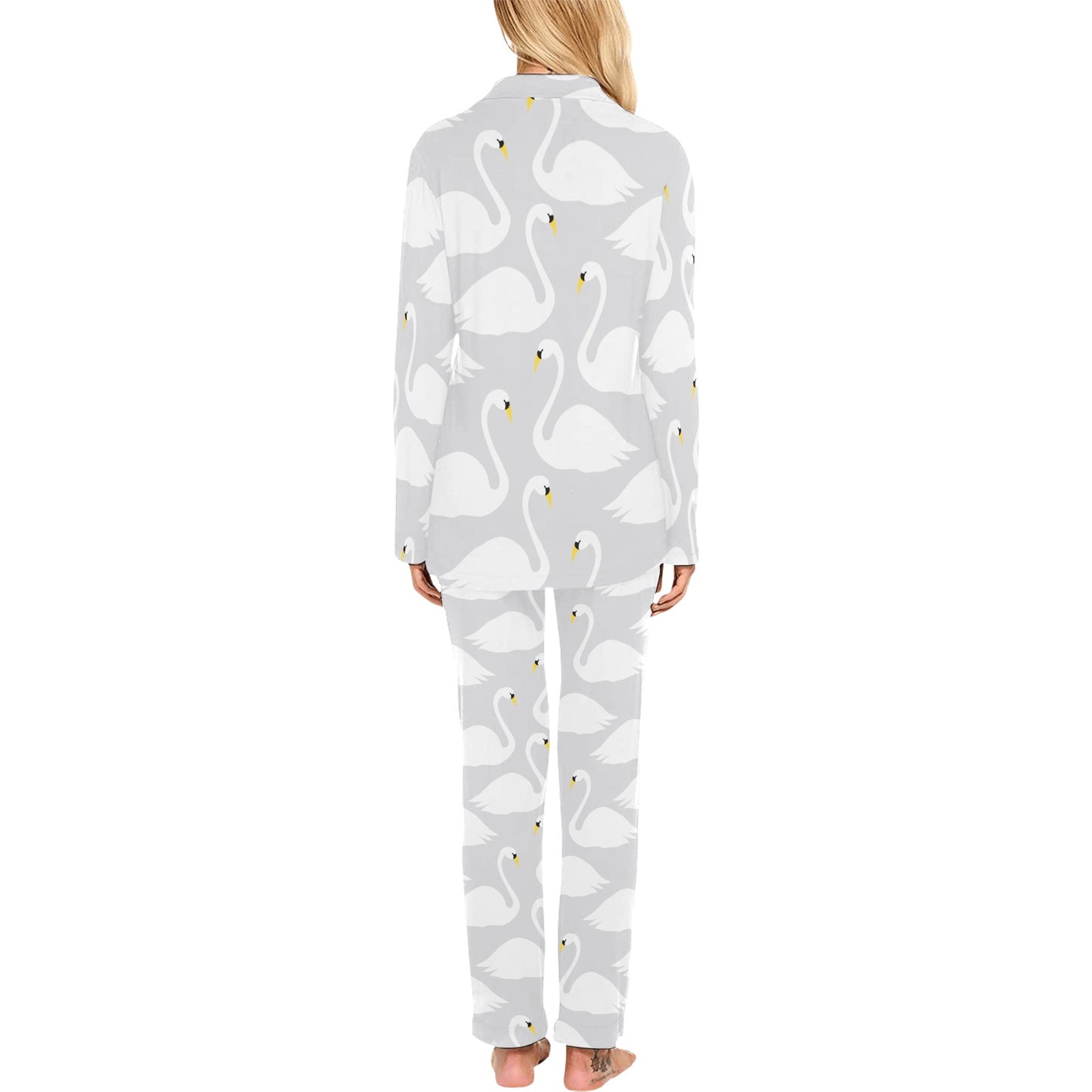 Swan Pattern Print Design 02 Women's Long Pajama Set
