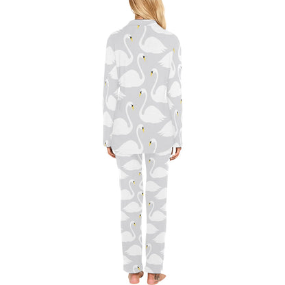 Swan Pattern Print Design 02 Women's Long Pajama Set