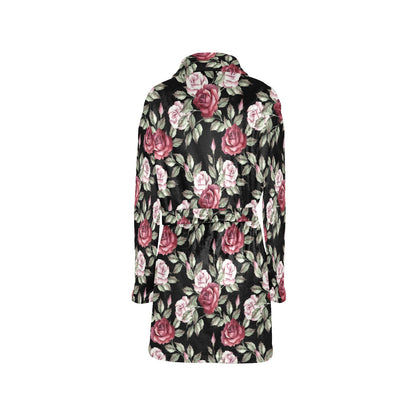 Rose Red Pink Pattern Print Design RO03 Women's Fleece Robe