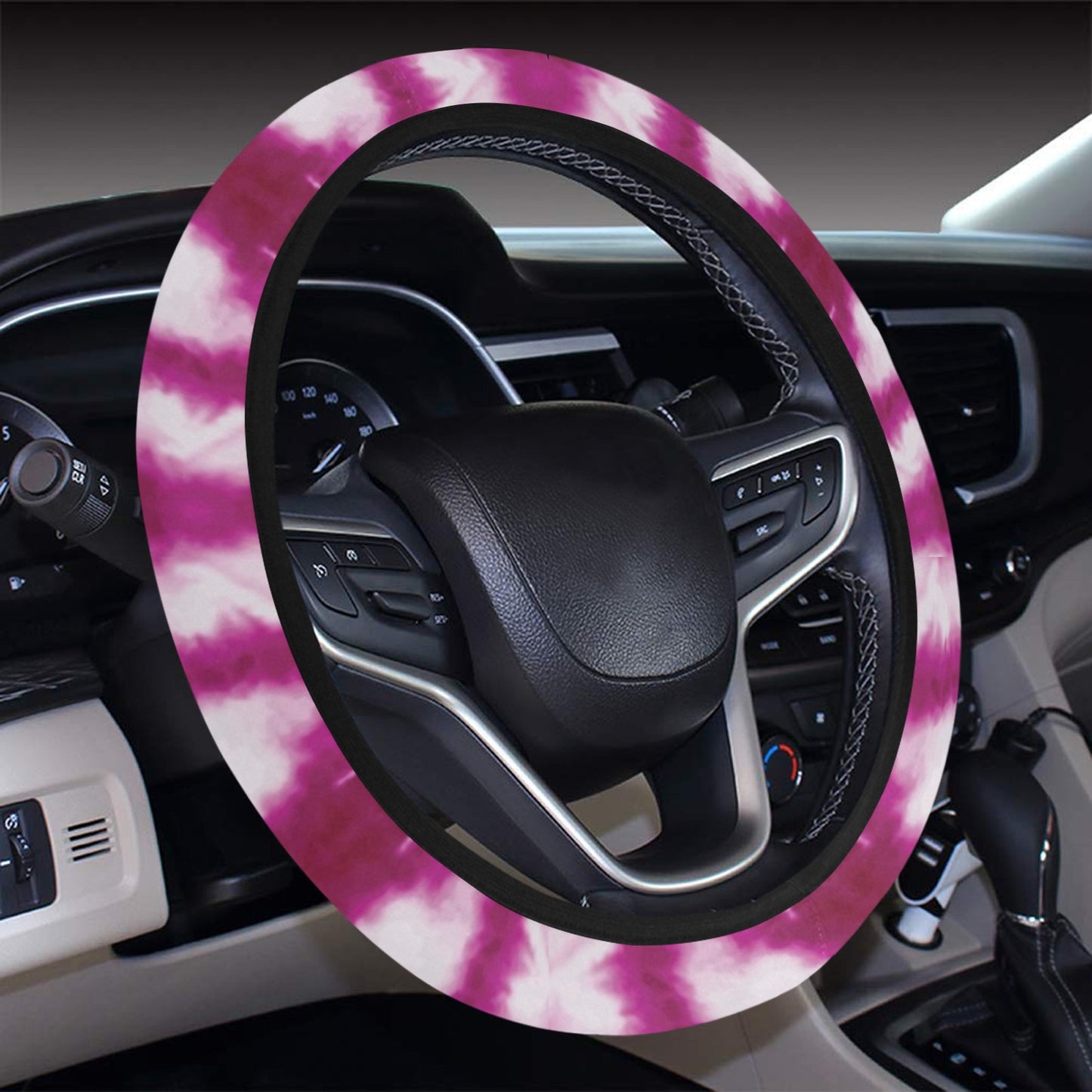 Tie Dye Dark Pink Print Design LKS303 Steering Wheel Cover with Elastic Edge