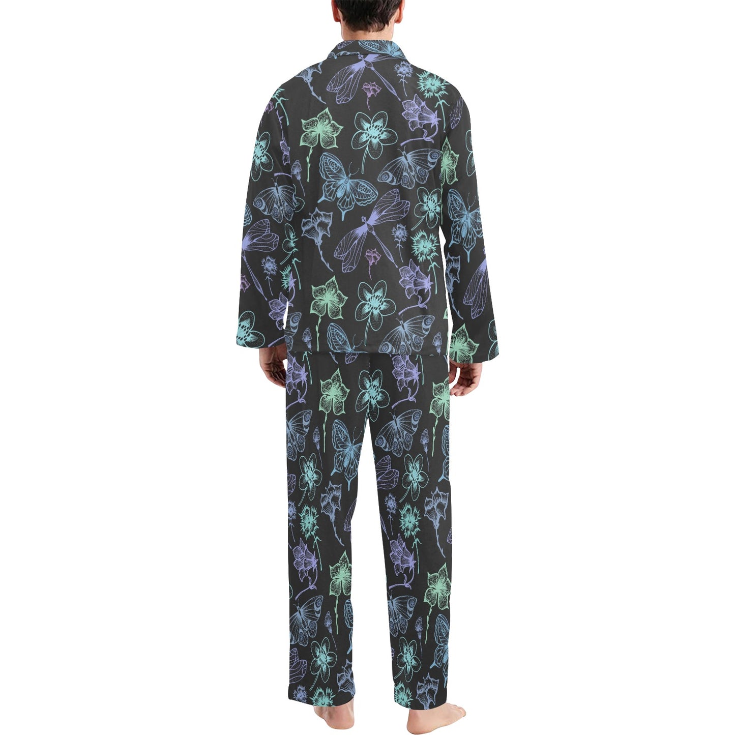 Butterfly Dragonfly Men's Long Pajama Set