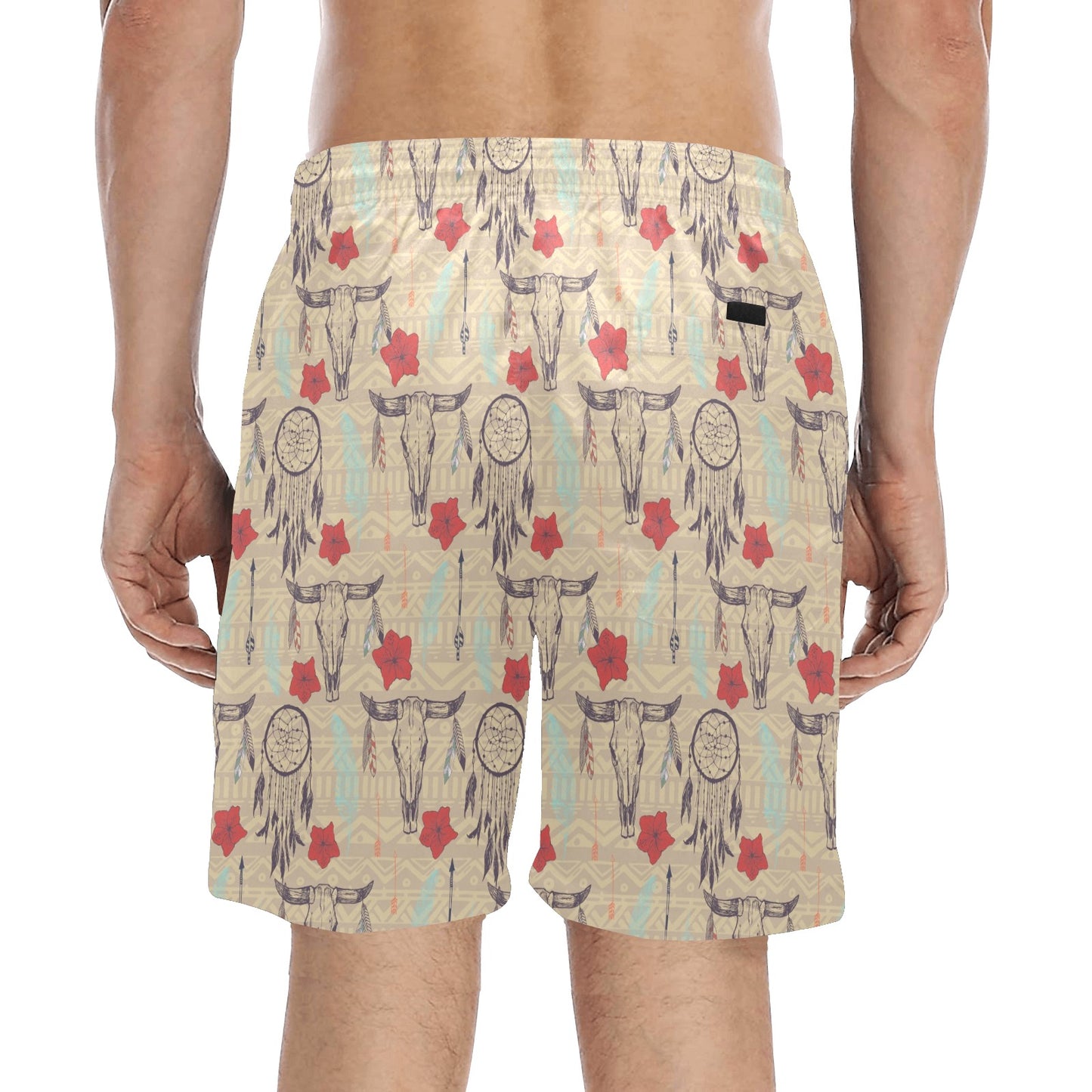 Native Buffalo Head Themed Design Print Men's Swim Trunks Beach Shorts