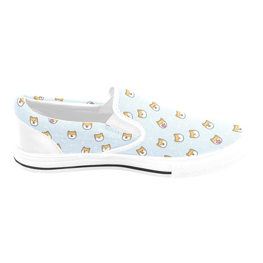 Shiba Inu Print Design LKS3012 White Slip Ons Canvas Women's Shoes