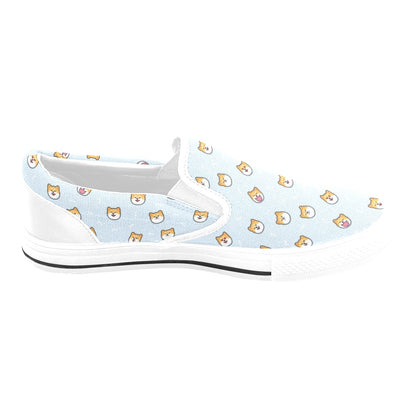 Shiba Inu Print Design LKS3012 White Slip Ons Canvas Women's Shoes