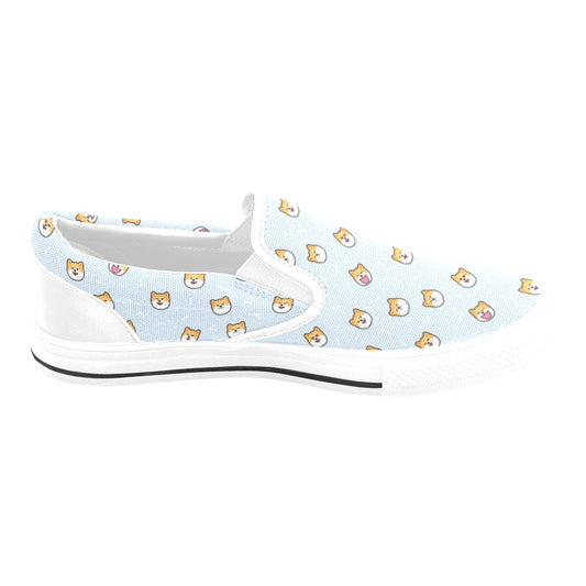 Shiba Inu Print Design LKS3012 White Slip Ons Canvas Women's Shoes
