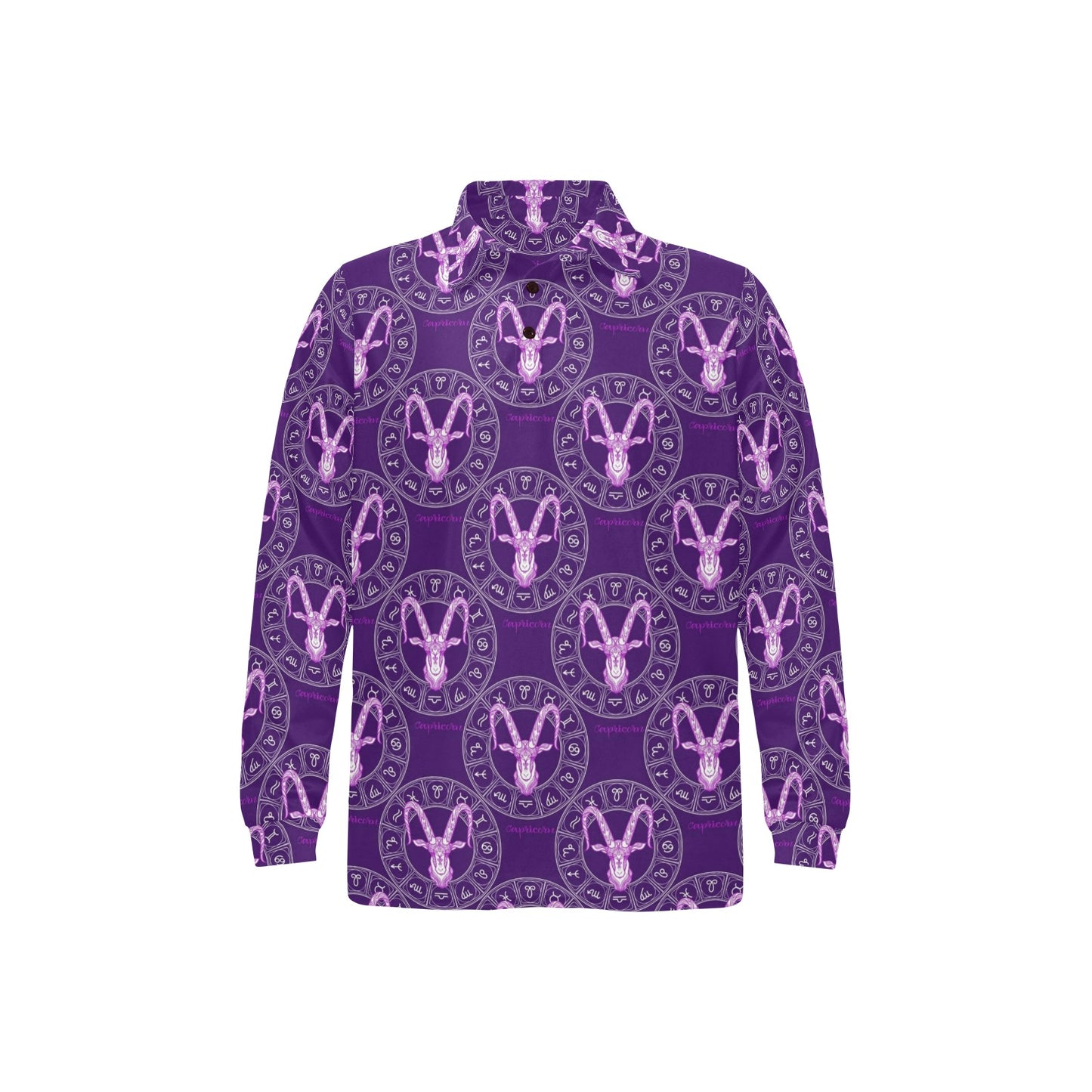 Capricorn Zodiac Pattern Print Design 04 Long Sleeve Polo Shirt For Men's