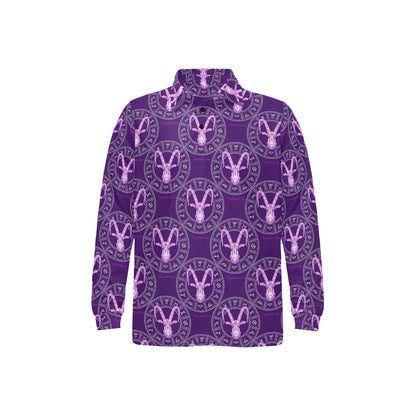 Capricorn Zodiac Pattern Print Design 04 Long Sleeve Polo Shirt For Men's
