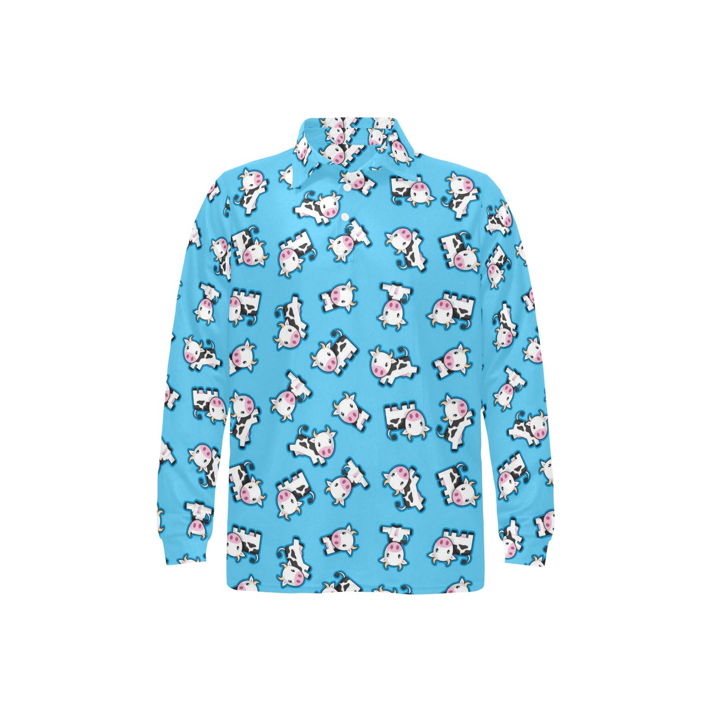 Cow Pattern Print Design 01 Long Sleeve Polo Shirt For Men's