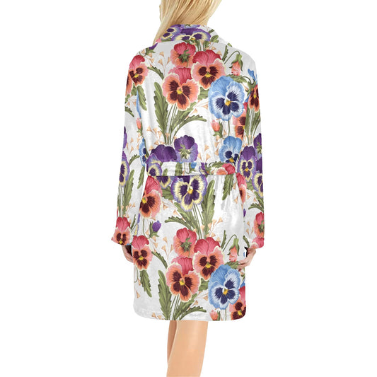 Pansy Pattern Print Design PS06 Women's Fleece Robe