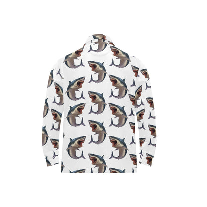 Great White Shark Pattern Print Design 03 Long Sleeve Polo Shirt For Men's