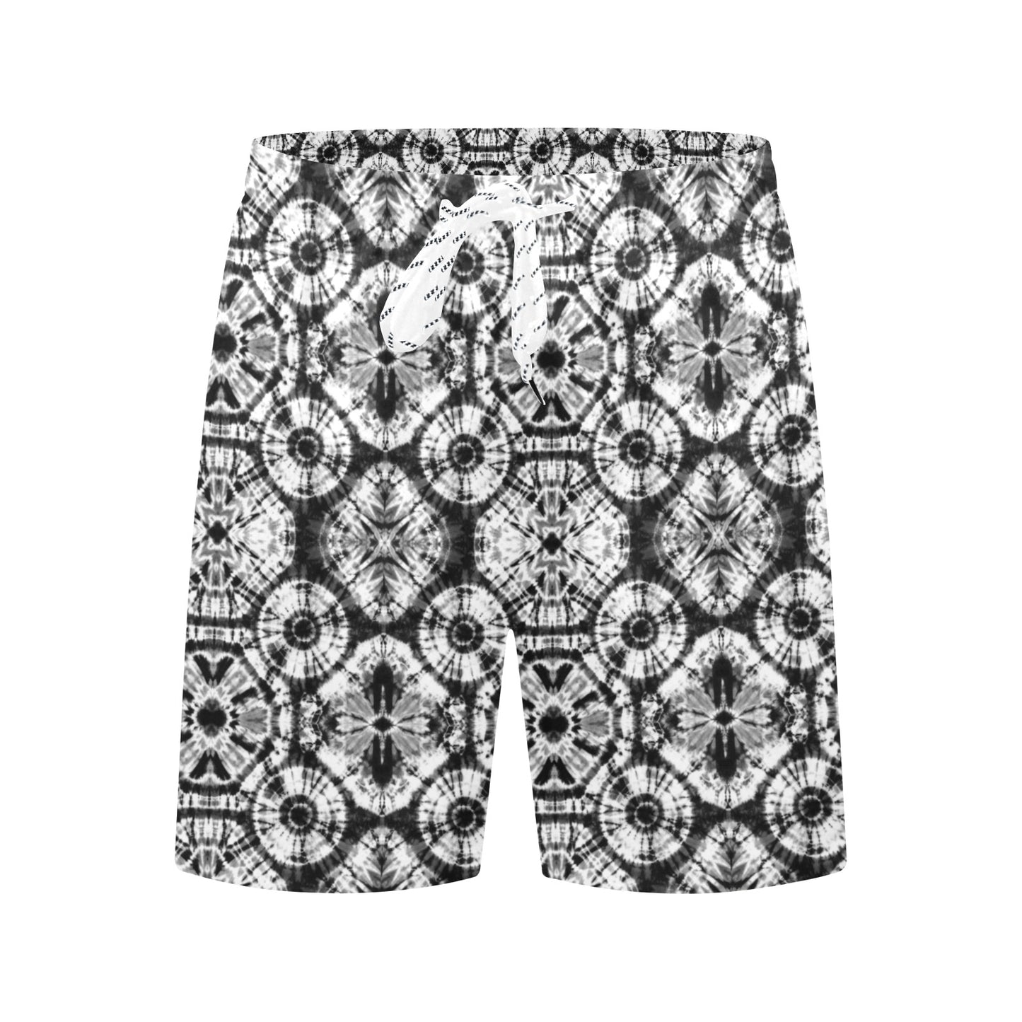 Tie Dye Black White Design Print Men's Swim Trunks Beach Shorts