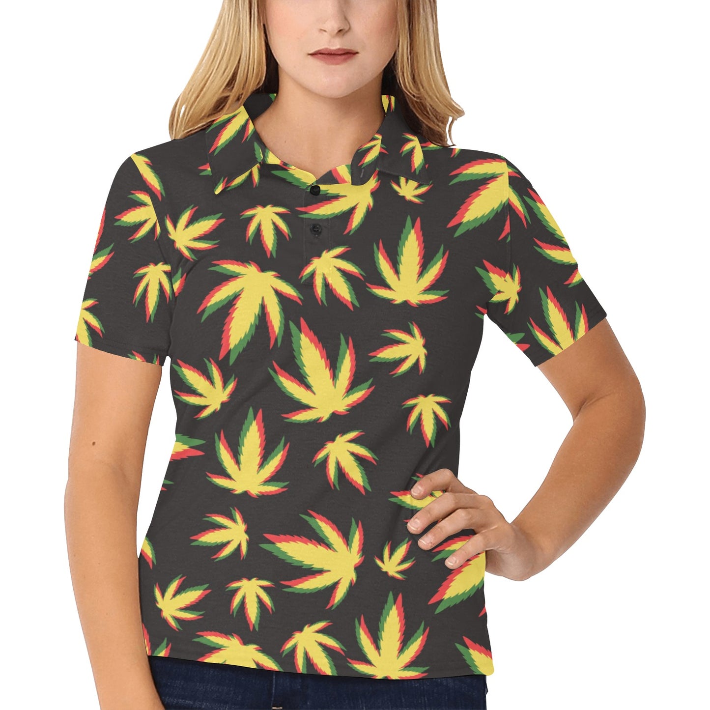 Pot Leaf Pattern Print Design A02 Women's Polo Shirt