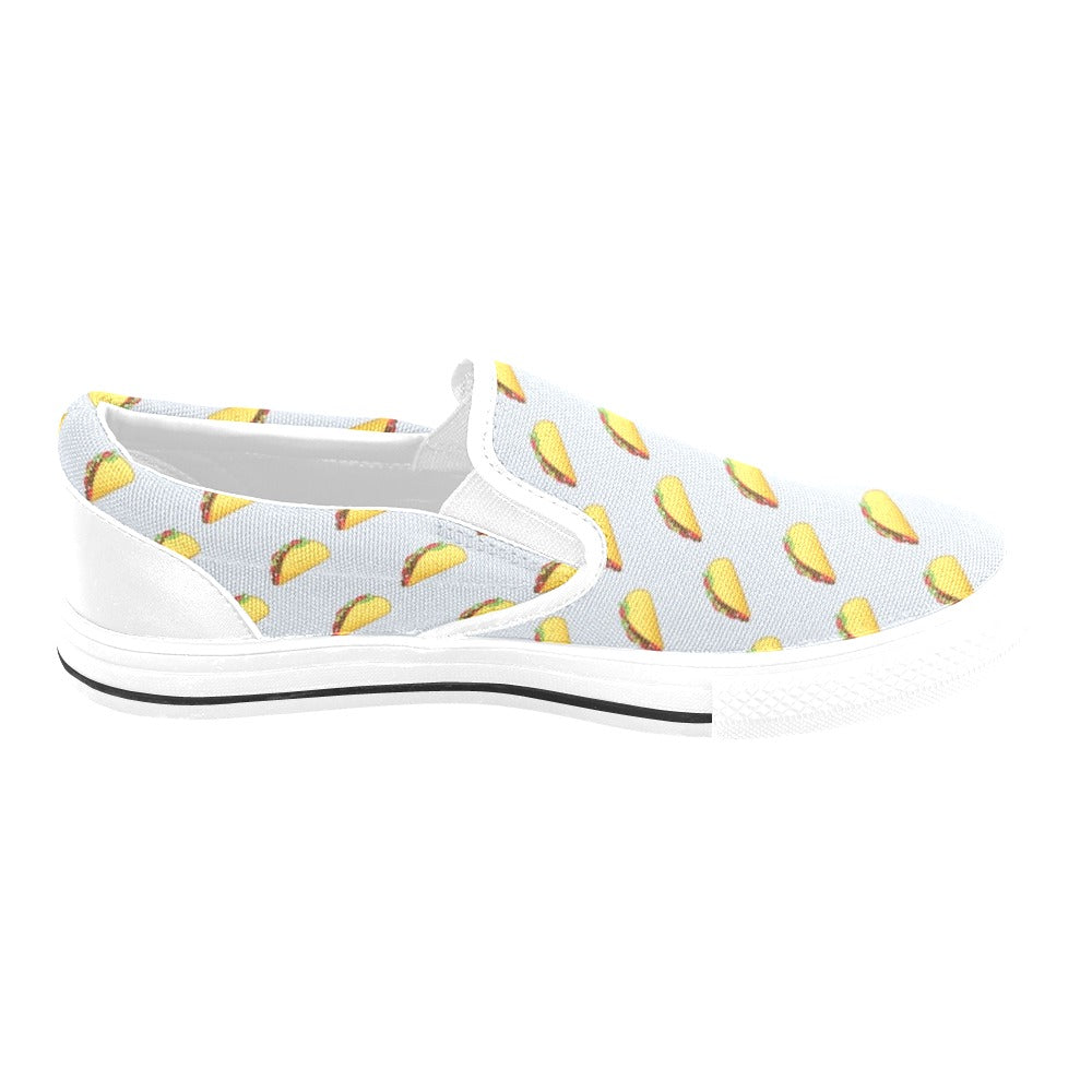 Taco Print Design LKS304 White Slip Ons Canvas Women's Shoes