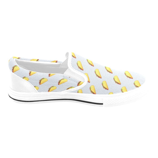 Taco Print Design LKS304 White Slip Ons Canvas Women's Shoes