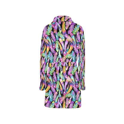 Neon Feather Pattern Print Design A02 Women's Fleece Robe