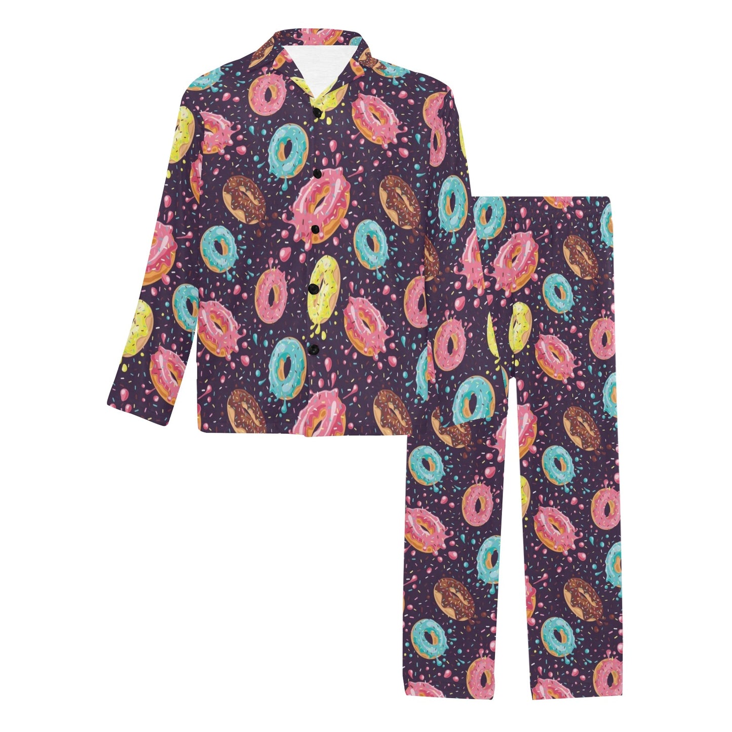 Donut Pattern Print Design DN03 Men's Long Pajama Set