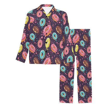 Donut Pattern Print Design DN03 Men's Long Pajama Set